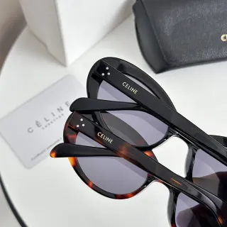 Celine نظارات شمسية سوداء بنية إطار بيضاوي أسيتات بناء