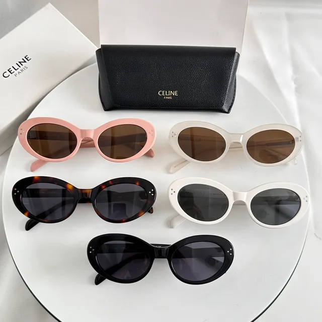 Celine Lunettes de soleil noir marron cadre ovalé acétate construction 4
