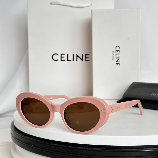 Celine Lunettes de soleil noir marron cadre ovalé acétate construction 6