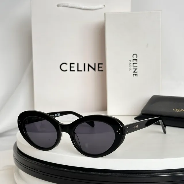 Celine Lunettes de soleil noir marron cadre ovalé acétate construction 7