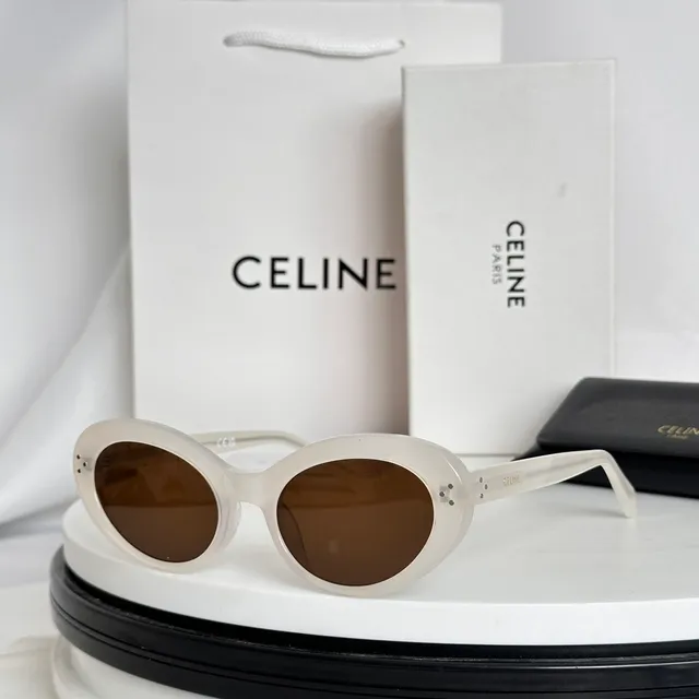 Celine Lunettes de soleil noir marron cadre ovalé acétate construction 8