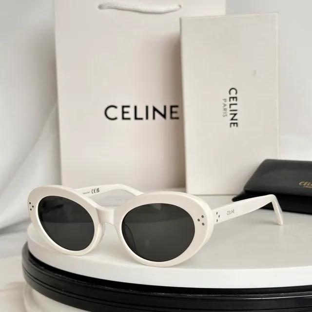 Celine Lunettes de soleil noir marron cadre ovalé acétate construction 9