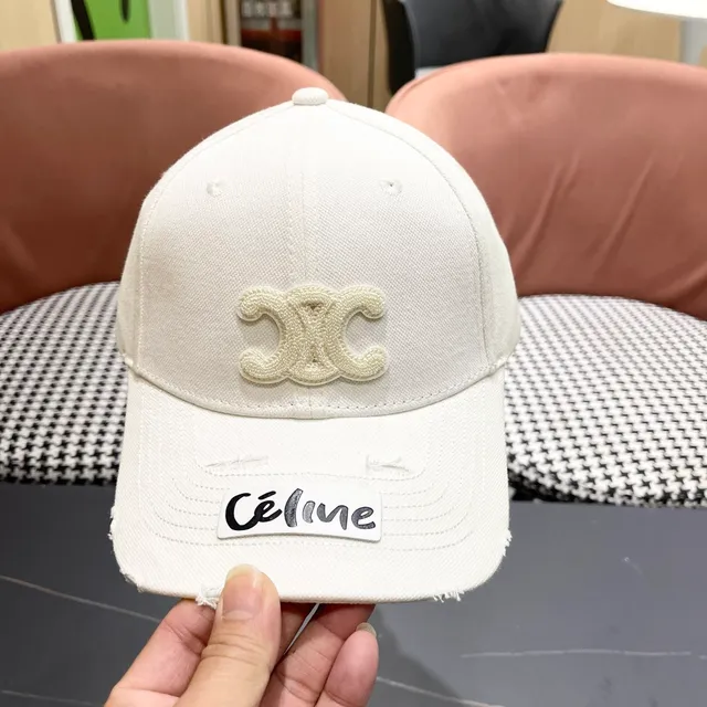 Celine Double-C कढ़ाई डिस्ट्रेस्ड बेसबॉल कैप 5