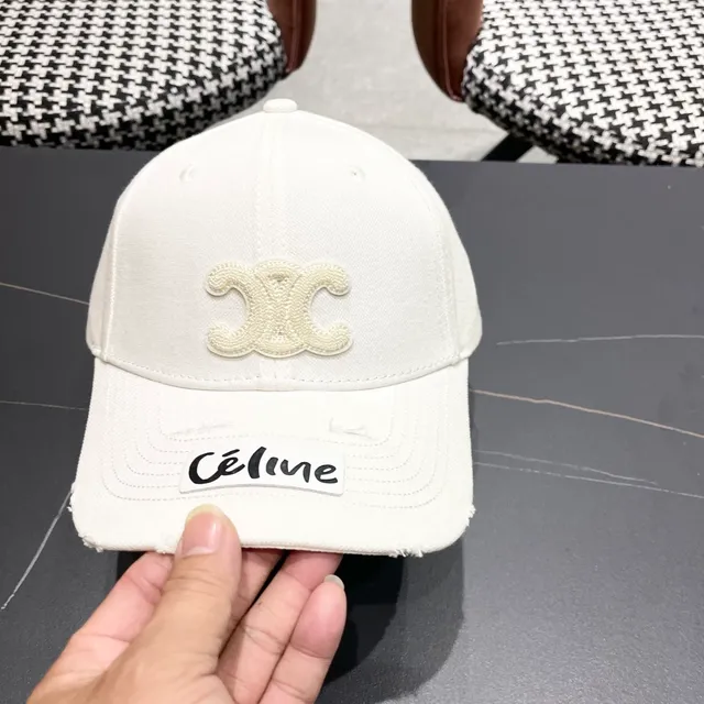 Celine Double-C कढ़ाई डिस्ट्रेस्ड बेसबॉल कैप 6