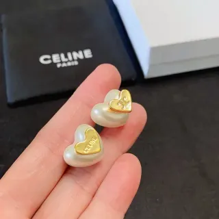 Celine Heart-Shaped Pearl and Gold-Tone Stud Earrings