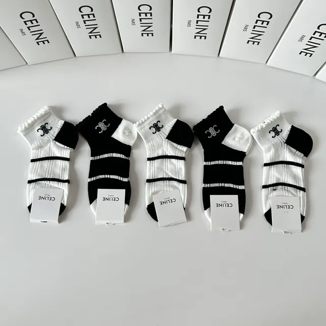 Celine Interlocking CC Logo 条纹 踝袜 2