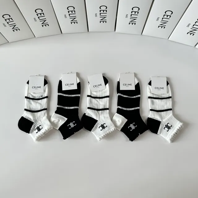Celine Interlocking CC Logo 条纹 踝袜 3