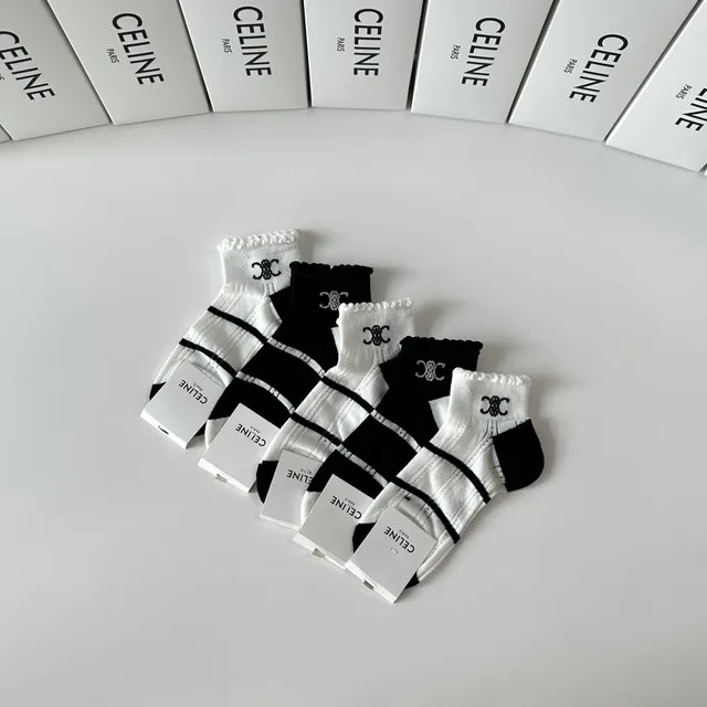 Celine Interlocking CC Logo 条纹 踝袜 4