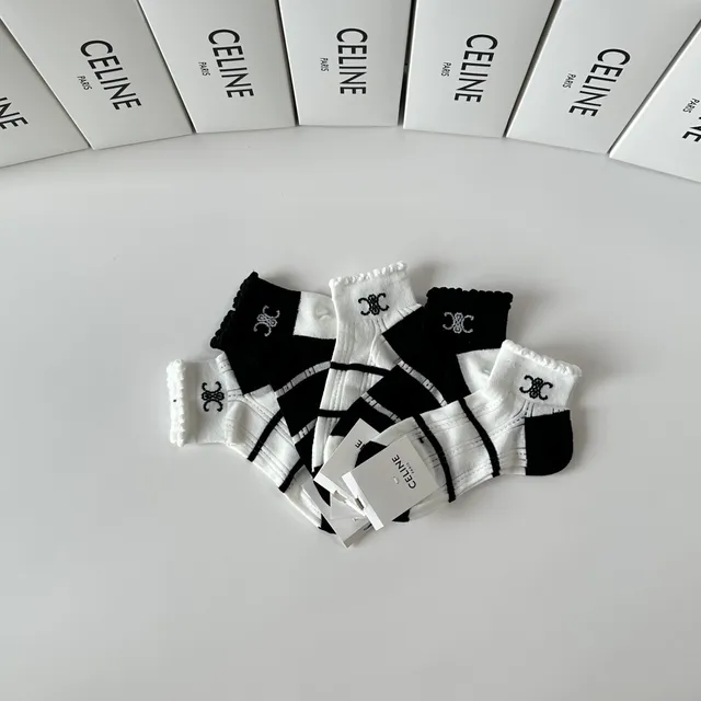 Celine Interlocking CC Logo 条纹 踝袜 5