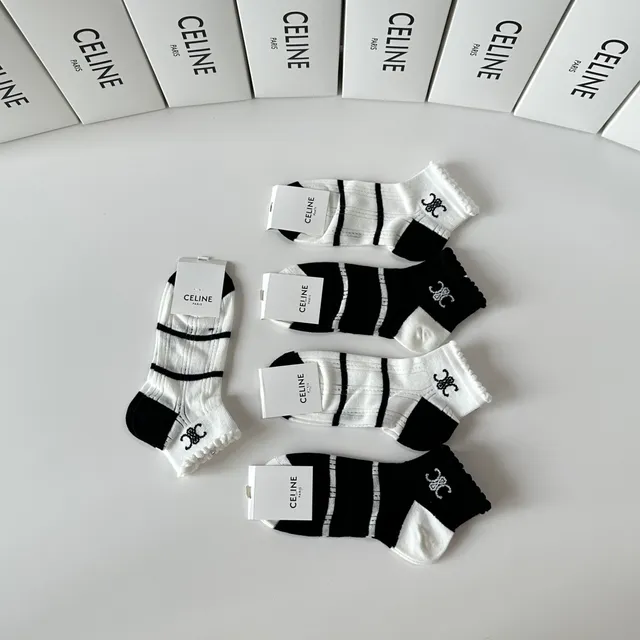 Celine Interlocking CC Logo 条纹 踝袜 6
