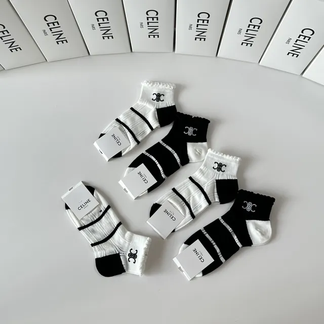 Celine Interlocking CC Logo 条纹 踝袜 7