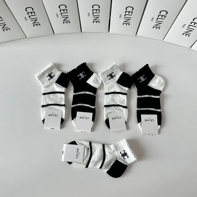 Celine Interlocking CC Logo 条纹 踝袜 8