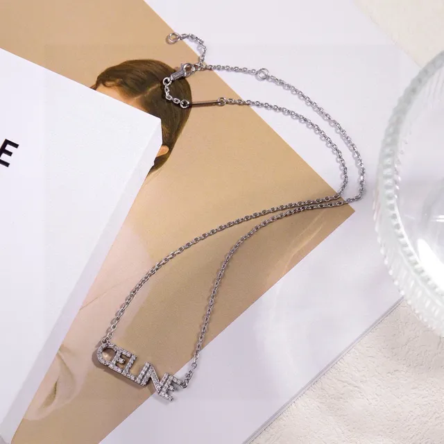 Celine Logo قلادة ذهبية وفضية Pavé كريستال قلادات 2