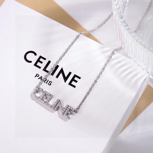 Celine Logo قلادة ذهبية وفضية Pavé كريستال قلادات 4