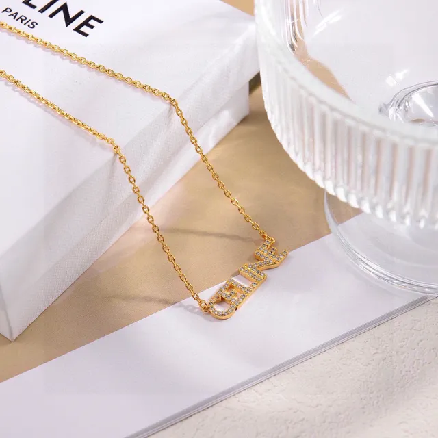 Celine Logo قلادة ذهبية وفضية Pavé كريستال قلادات 5