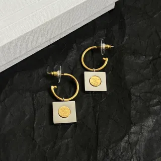Celine Triomphe Gold-Tone Square Logo Hoop Earrings