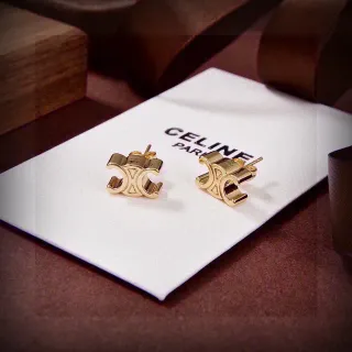 Celine Triomphe Interlocking Double-C Gold-Tone Stud Earrings