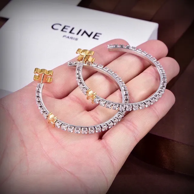 Celine Triomphe Pavé Crystal Two-Tone Hoop Earrings 3