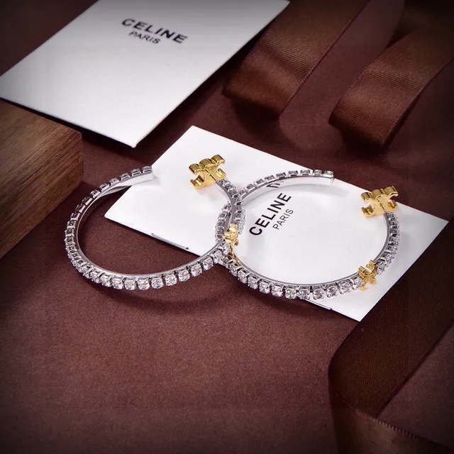 Celine Triomphe Pavé Crystal Two-Tone Hoop Earrings 6