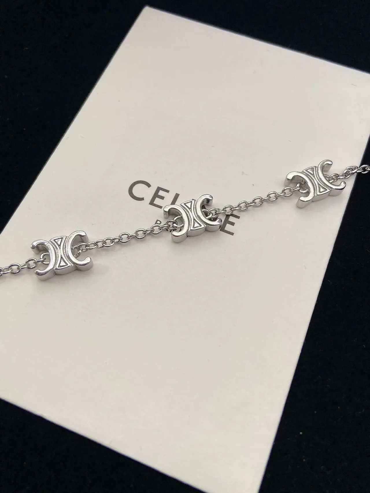 Celine Triomphe Bracelet à chaîne avec motif de logo en argent 3