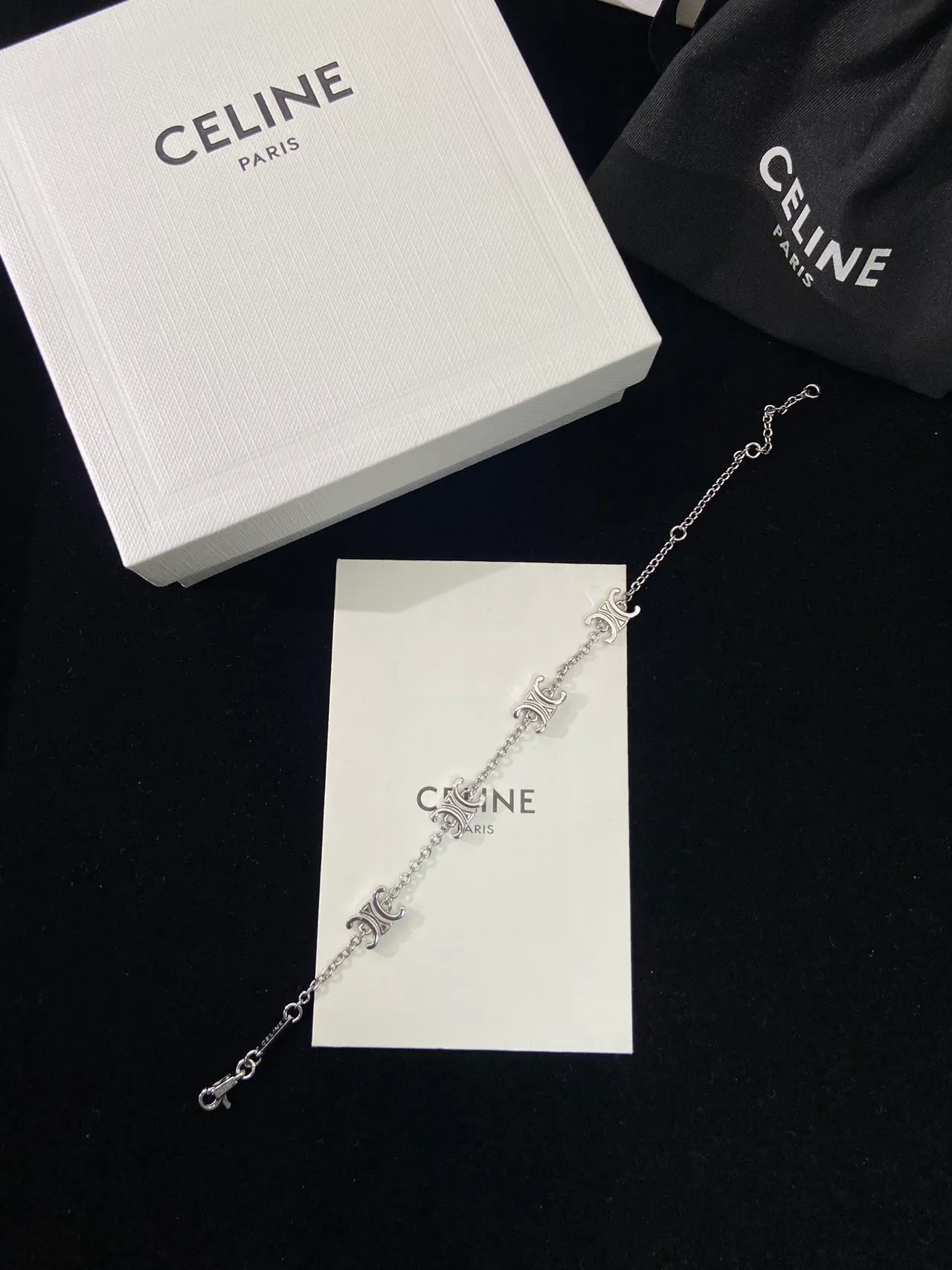 Celine Triomphe Bracelet à chaîne avec motif de logo en argent 6