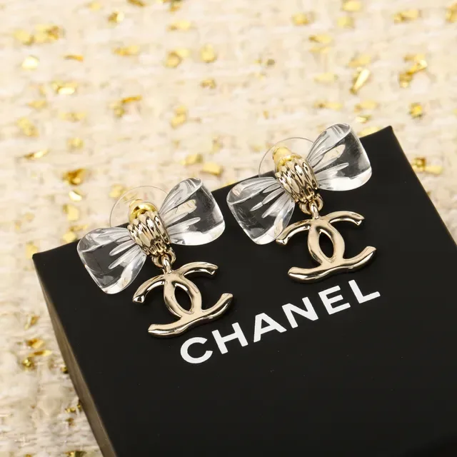 Chanel Bow and CC Logo Transparent Resin Earrings 7