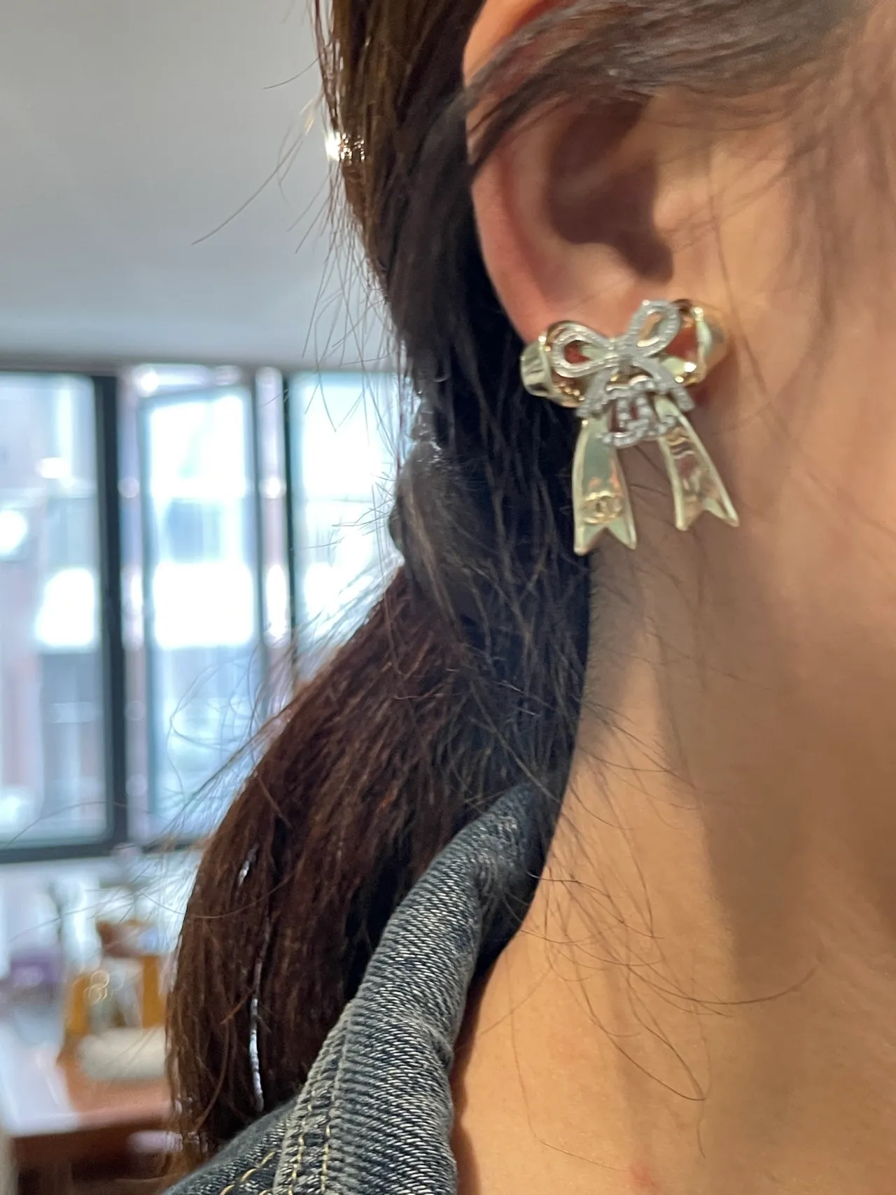 Chanel Nœud Argent Blanc Cristal-Pavé Boucles d'Oreilles 8
