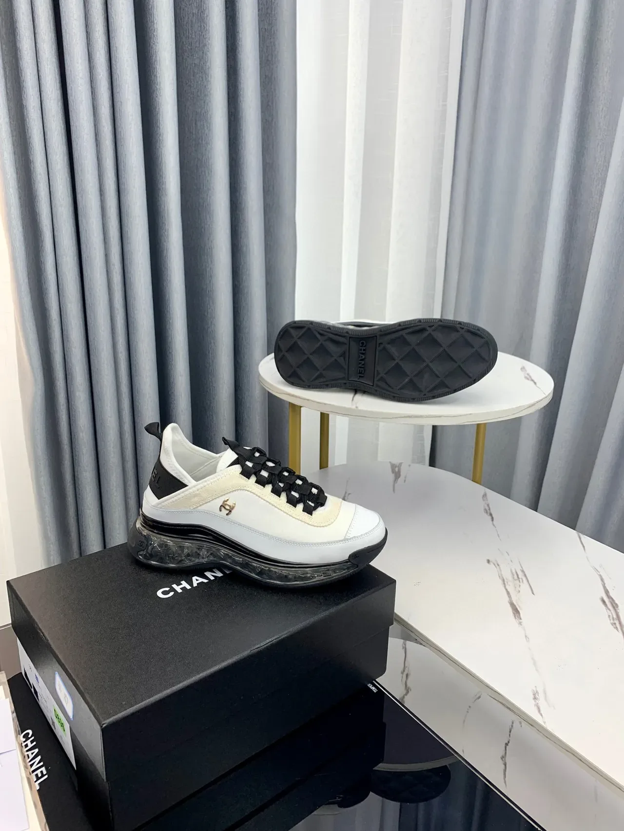 Chanel Bubble Sole Sneaker White Black Gold Lifestyle Sneakers 2