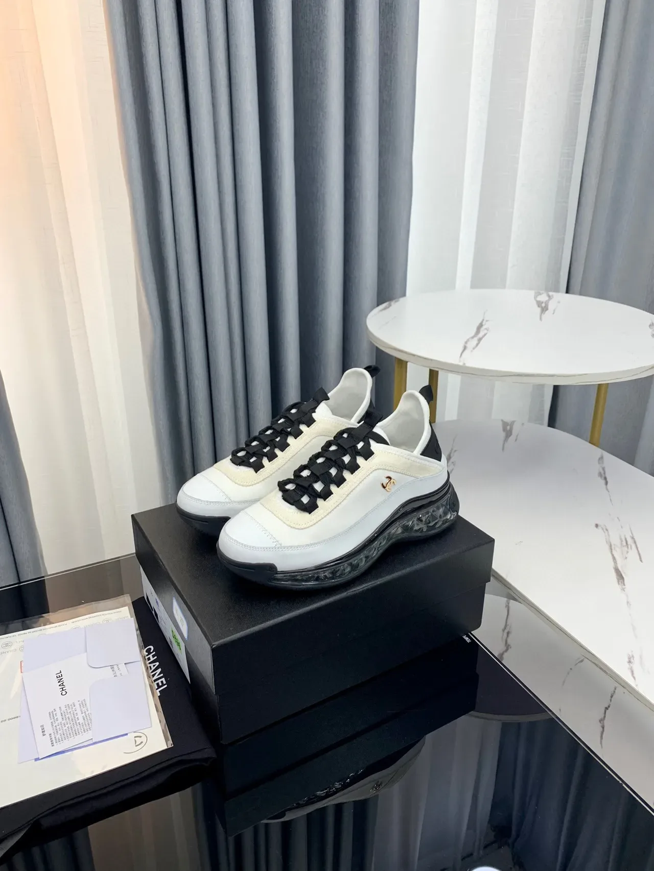 Chanel Bubble Sole Sneaker White Black Gold Lifestyle Sneakers 3