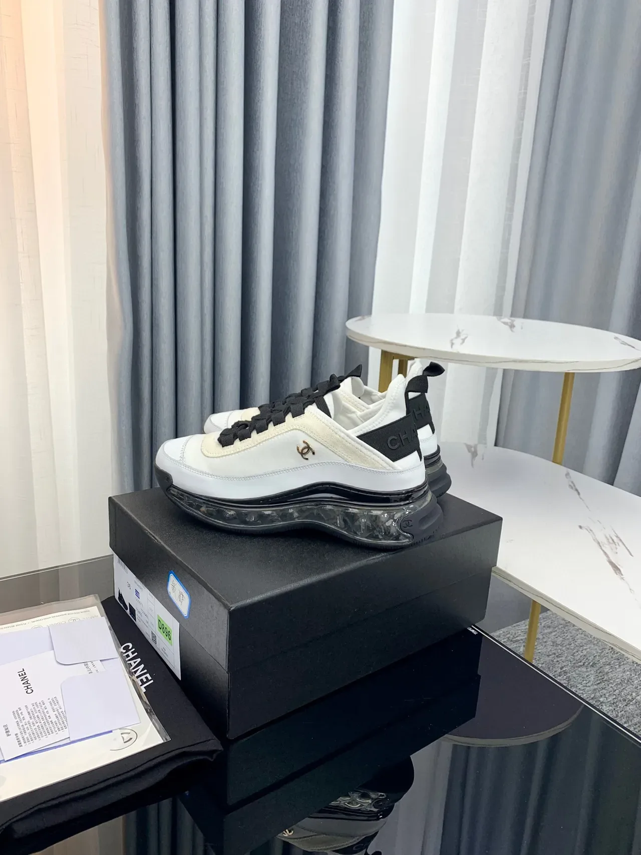 Chanel Bubble Sole Sneaker White Black Gold Lifestyle Sneakers 4