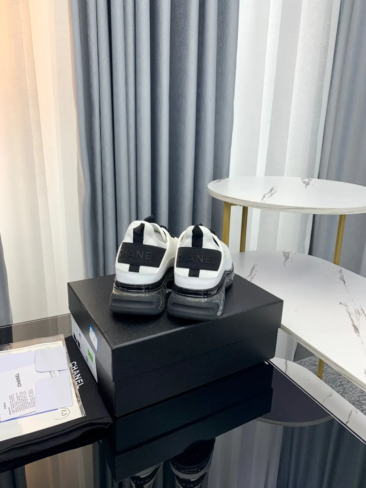 Chanel Bubble Sole Sneaker White Black Gold Lifestyle Sneakers 5