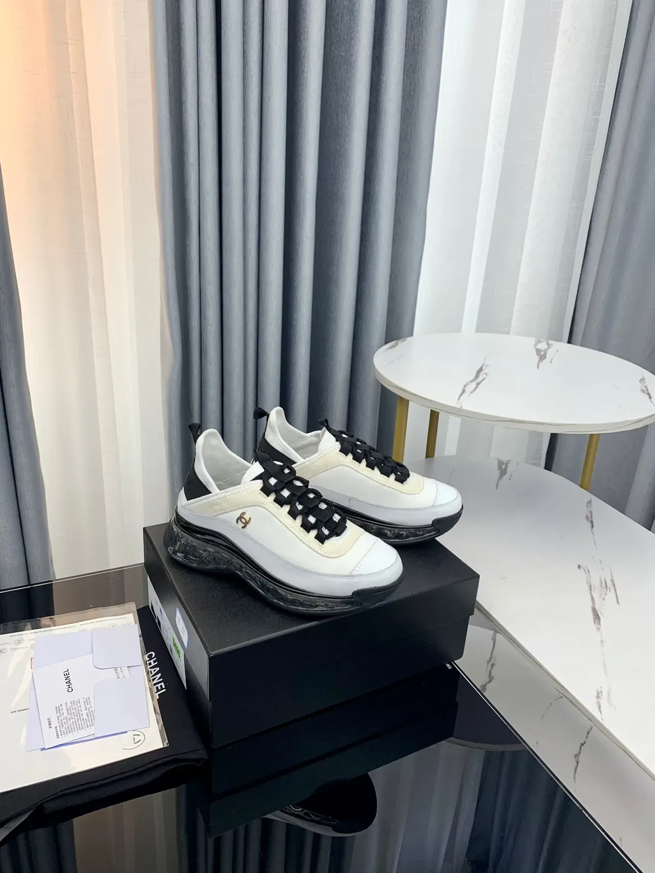 Chanel Bubble Sole Sneaker White Black Gold Lifestyle Sneakers 6