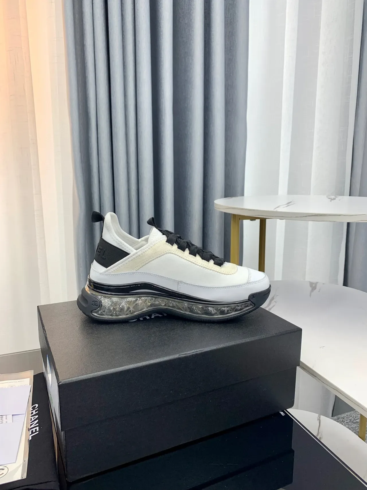 Chanel Bubble Sole Sneaker White Black Gold Lifestyle Sneakers 8