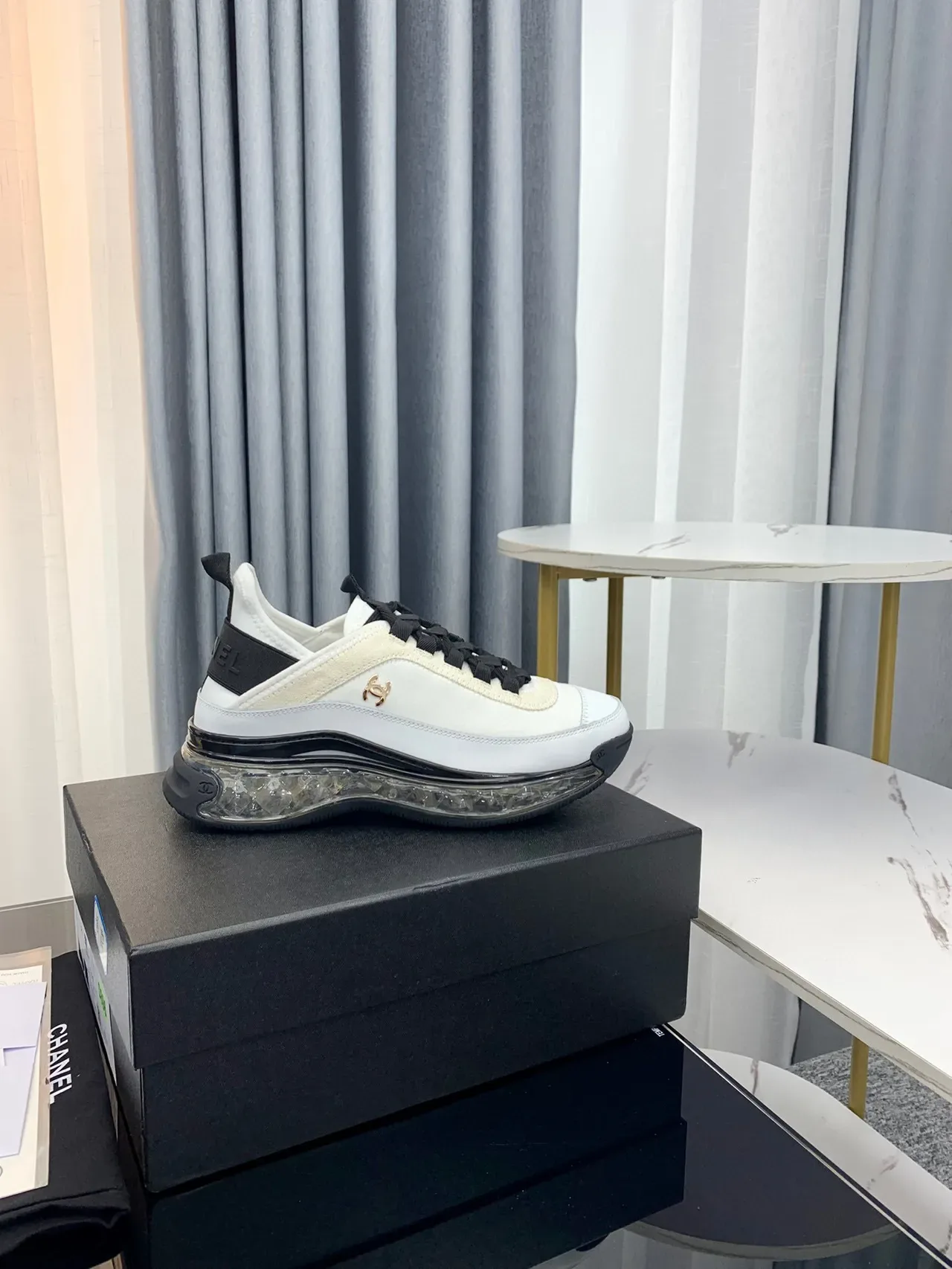 Chanel Bubble Sole Sneaker White Black Gold Lifestyle Sneakers 9