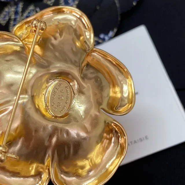 Chanel Camellia Brooch Gold Metallic Flower Brooch 5