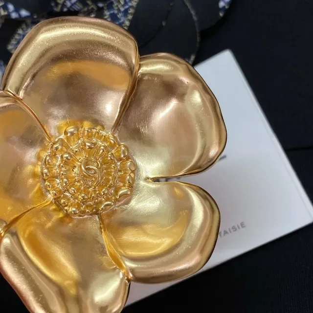 Chanel Camellia Brooch Gold Metallic Flower Brooch 7