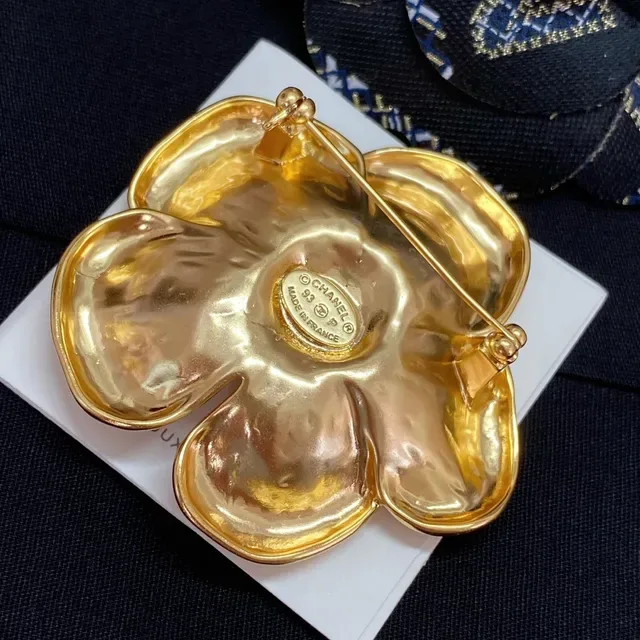 Chanel Camellia Brooch Gold Metallic Flower Brooch 8