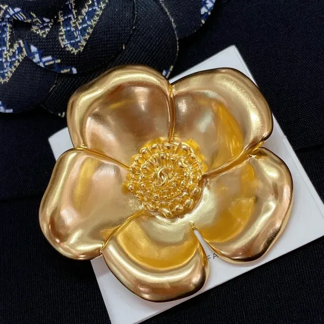 Chanel Camellia Brooch Gold Metallic Flower Brooch 9