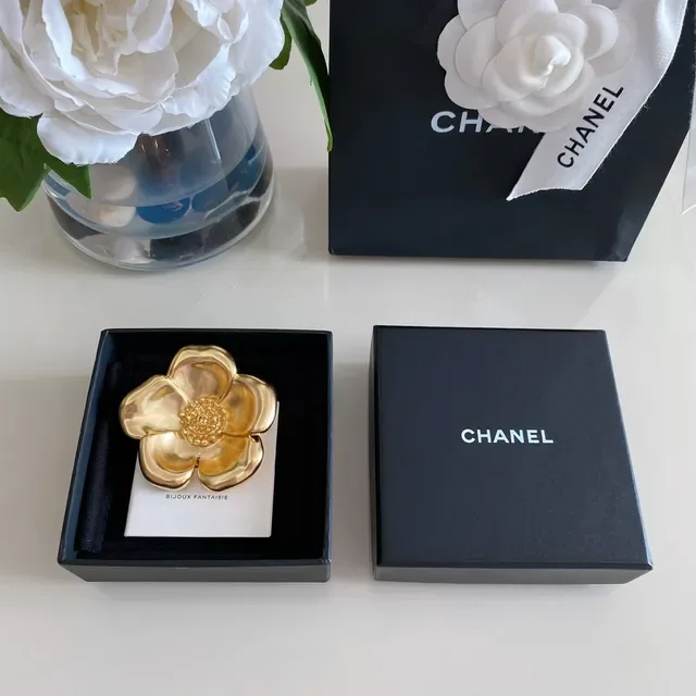 Chanel Camellia Brooch Gold Metallic Flower Brooch 11