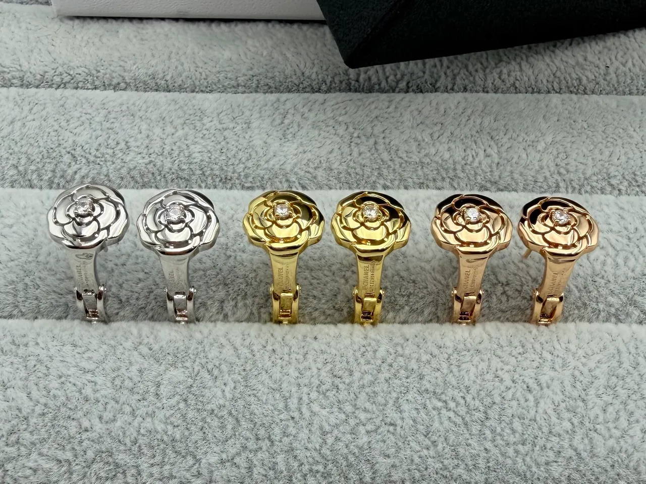 Chanel Camellia Gold Silver Flower Motif Hinged Clip-On Earrings 3