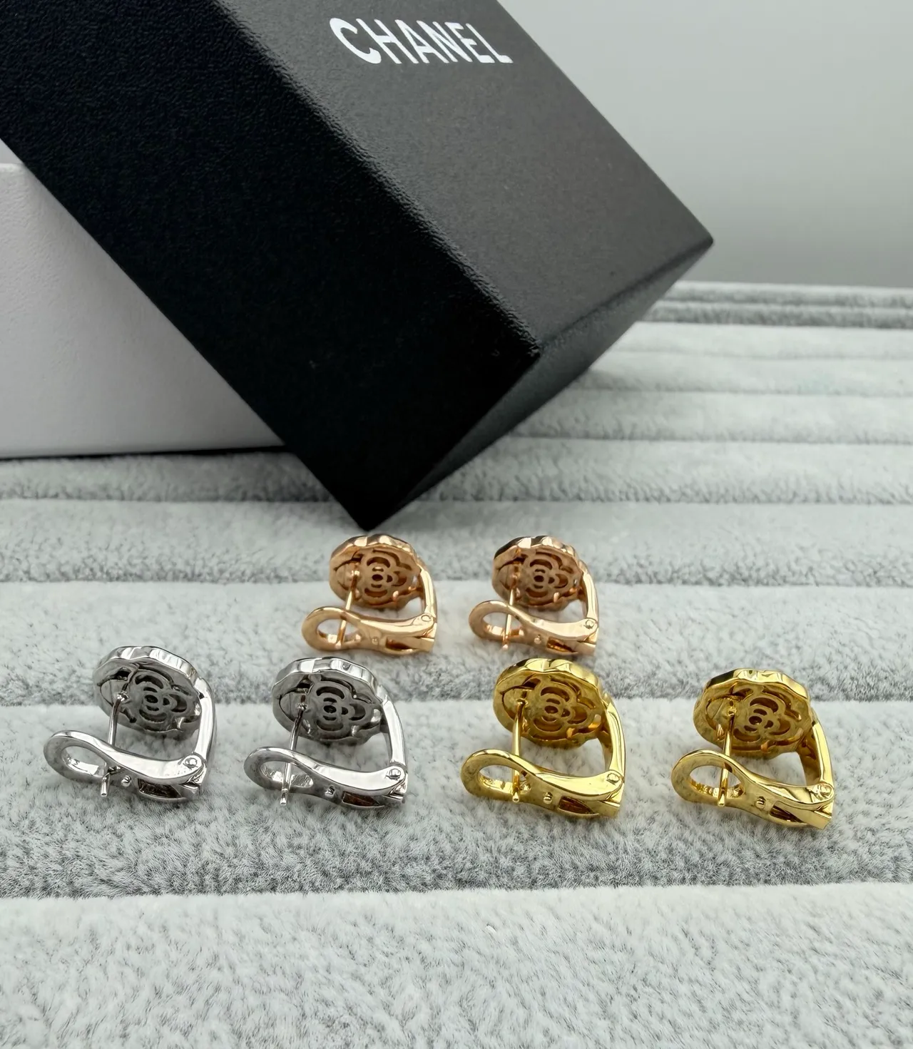 Chanel Camellia Gold Silver Flower Motif Hinged Clip-On Earrings 6