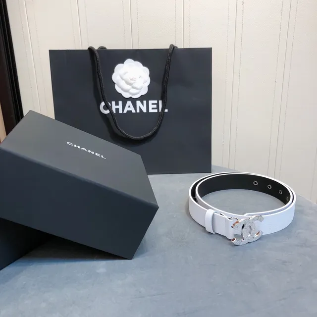 Chanel CC Belt Pale Blue-White Textured Leather Belt 2
