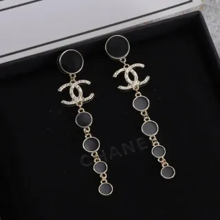 Chanel CC Drop Brincos Preto Dourado Interlocking Logo Graduated Disc Drops