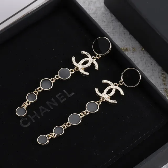 Chanel CC Drop Black Gold Interlocking Logo Graduated Disc Drops Earrings 5