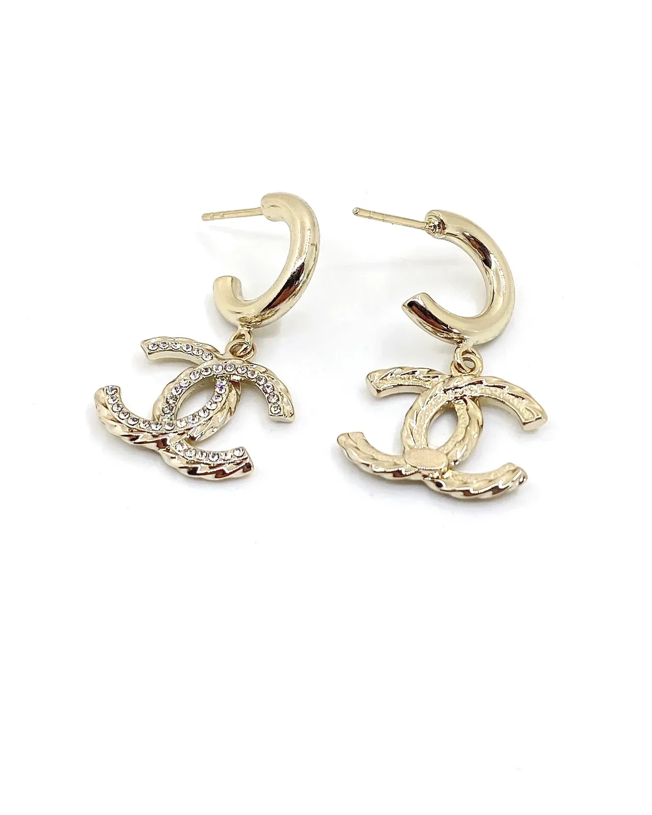 Chanel CC Logo Pavé Crystal Gold-Tone Hoop Drop Earrings 3