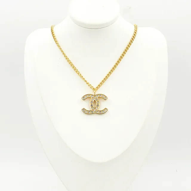 Chanel CC Pendant Gold Transparent Curb Chain Crystal-Pavé Interlocking Necklace 5