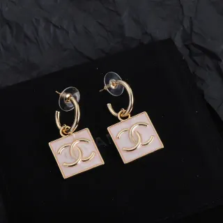 Chanel CC Square وردي مينا Gold-Tone معلق أقراط