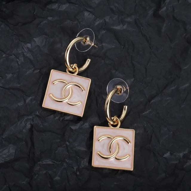 Chanel CC Square rosa esmaltado Gold-Tone pendientes colgantes 5