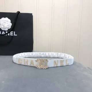 Chanel CHANEL লেটার ক্রিস্টাল বেল্ট সাদা চামড়া বেল্ট