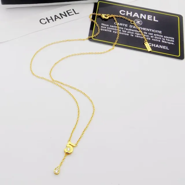 Chanel Gold Silver Numeric '5' Pendant Teardrop Crystal Drop Necklace 5